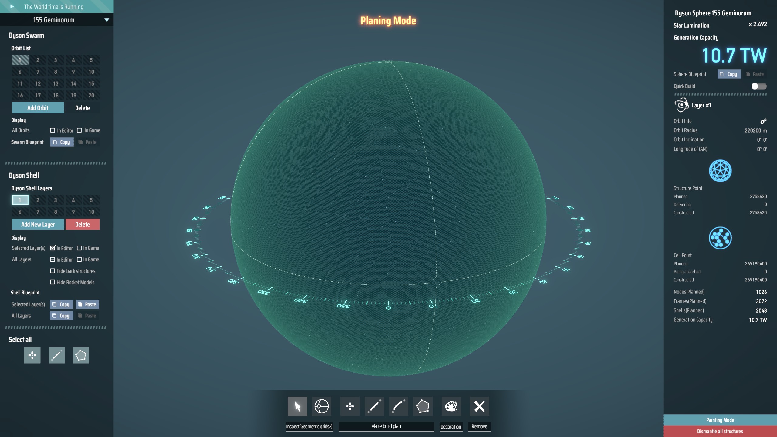 Dyson Sphere Blueprints - Single layer sphere 1026 Nodes, 3072 Frames ...